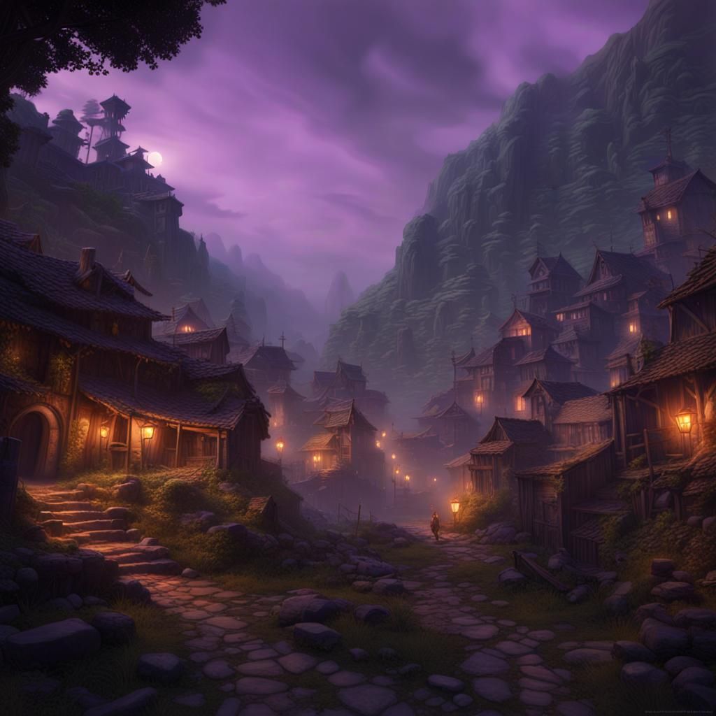 Ghost Village in Indian Mountains: Dark Fantasy Art