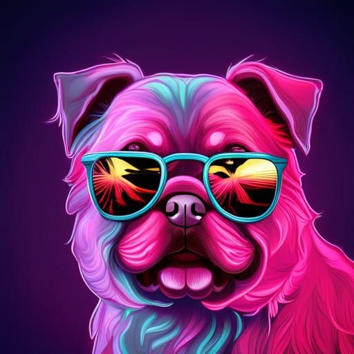 Pug with Neon Sunglasses in Vaporwave Style
