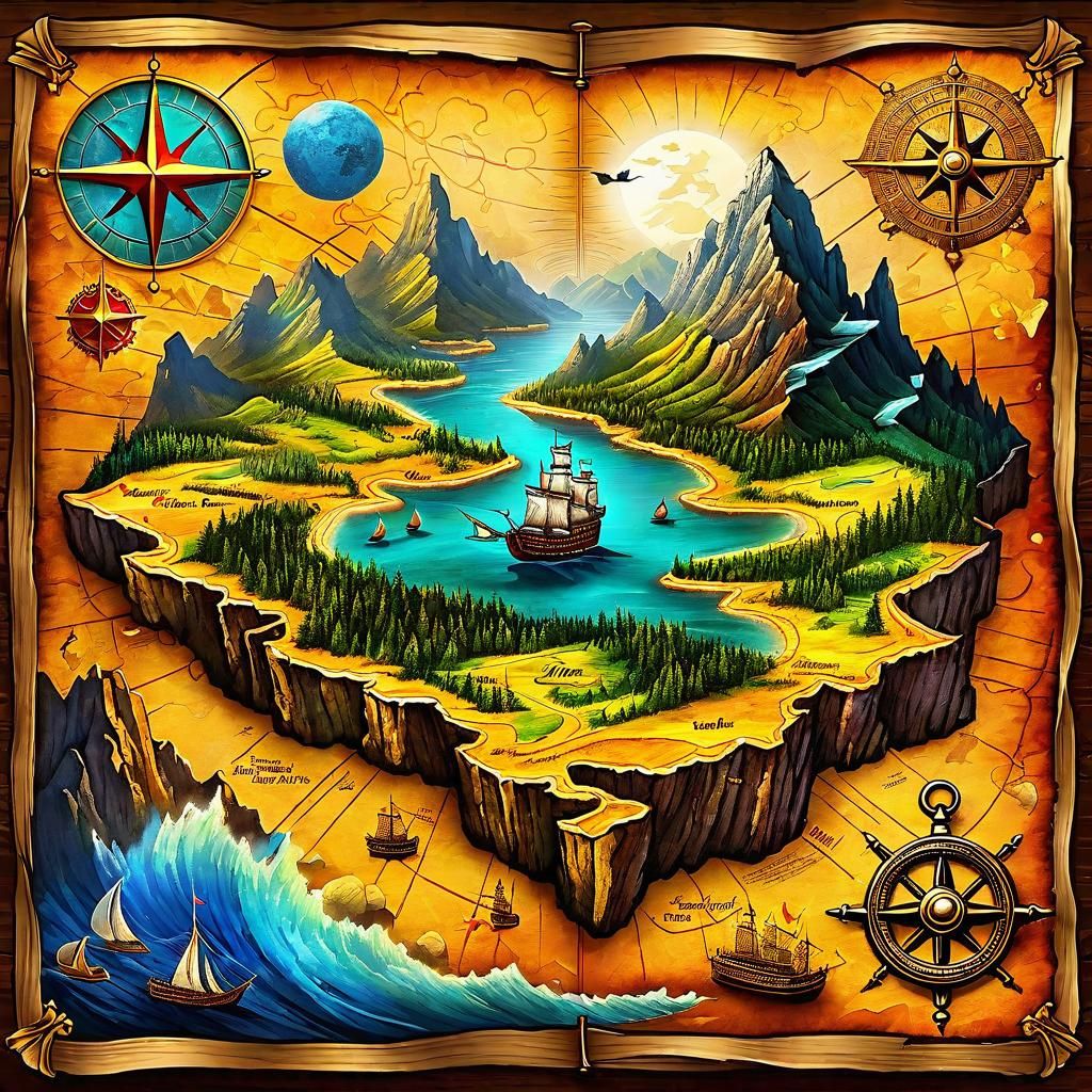 Detailed Treasure Map in Mixed Media Style