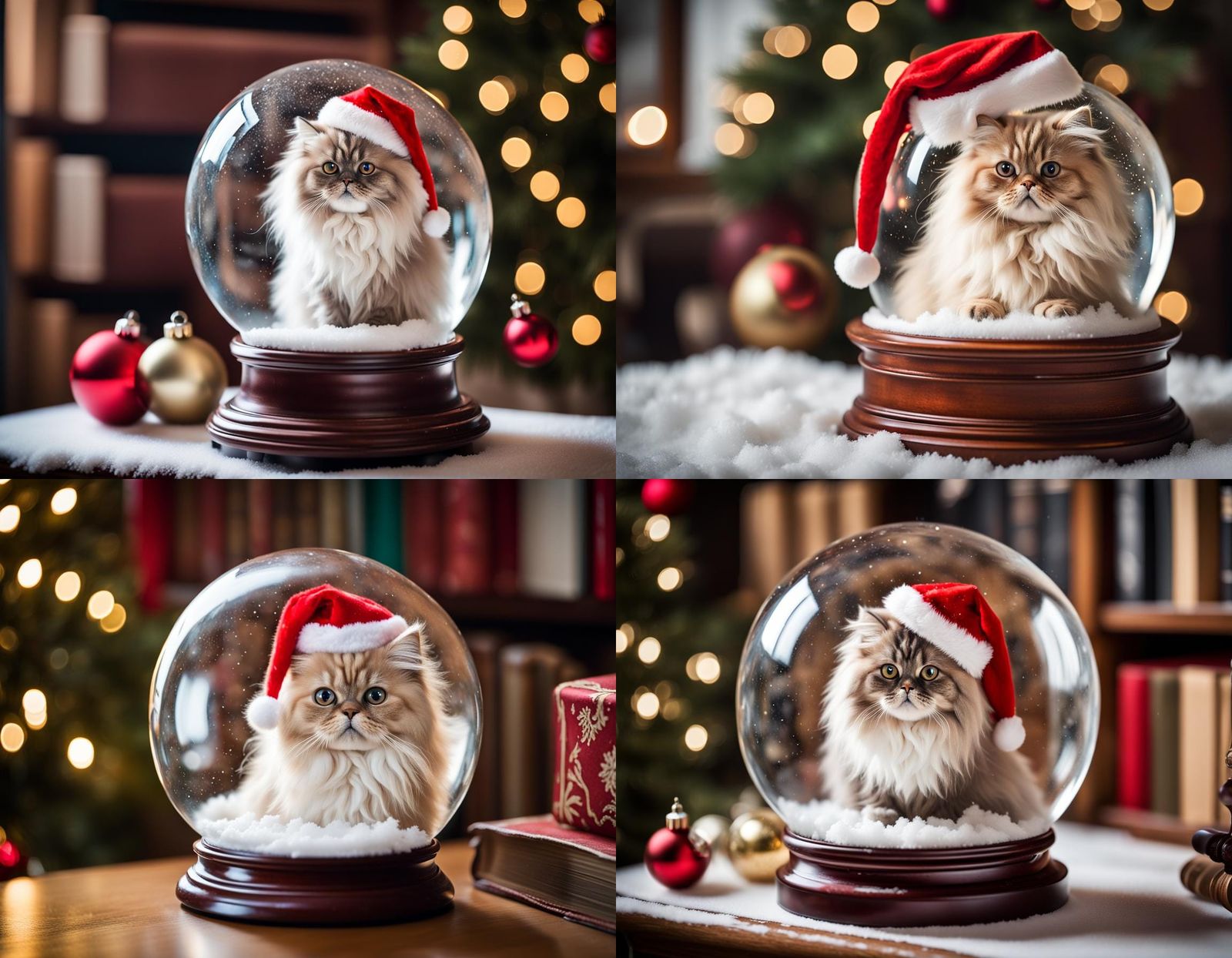 Persian Cat in Christmas Snow Globe