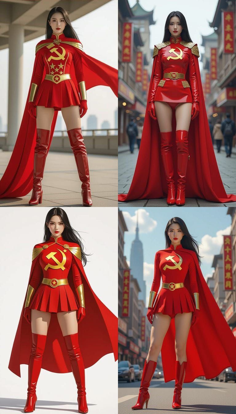 Chinese Communist Superwoman in Red Bodysuit
