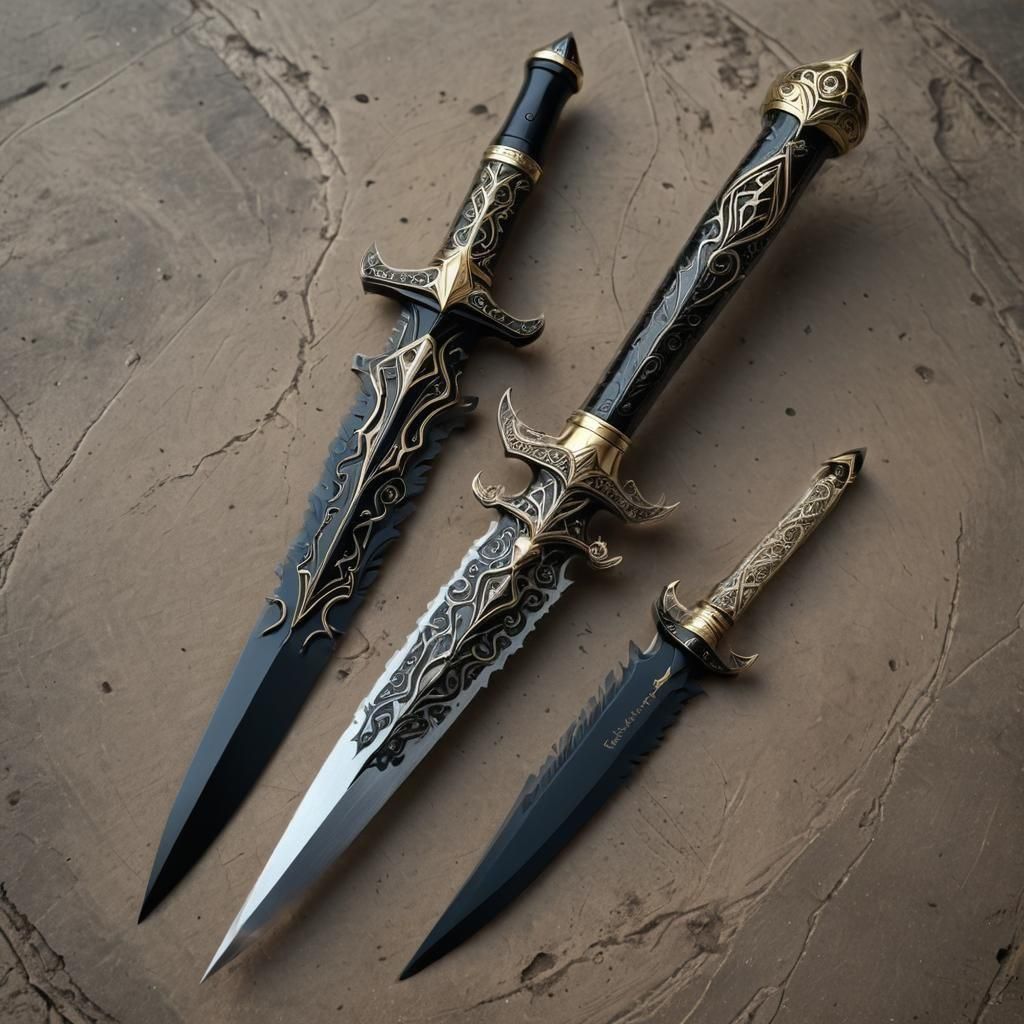 Magical Black Steel Dagger with Runes and Energy