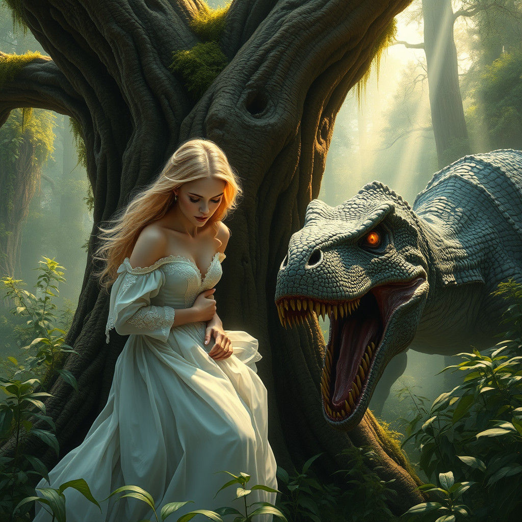 Damsel in Distress: Dinosaur Attack in Forest