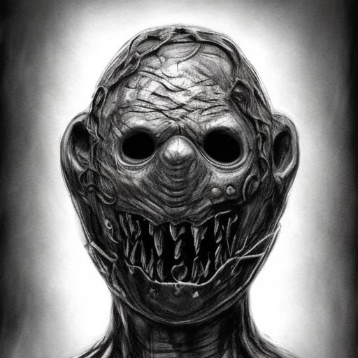 Dark Fantasy Horror Character in Grayscale with Red