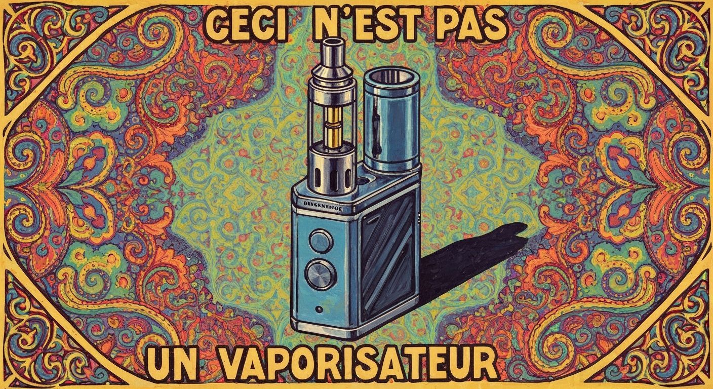 Psychedelic 60s Vaporizer Art Poster with Surreal Text