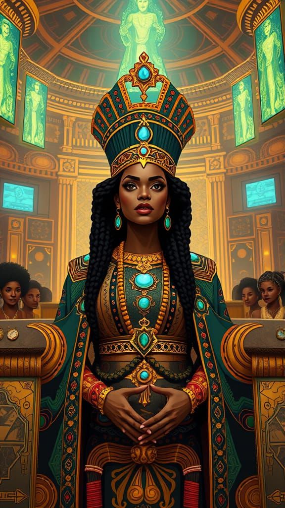 Futuristic African Queen in Art Deco Style