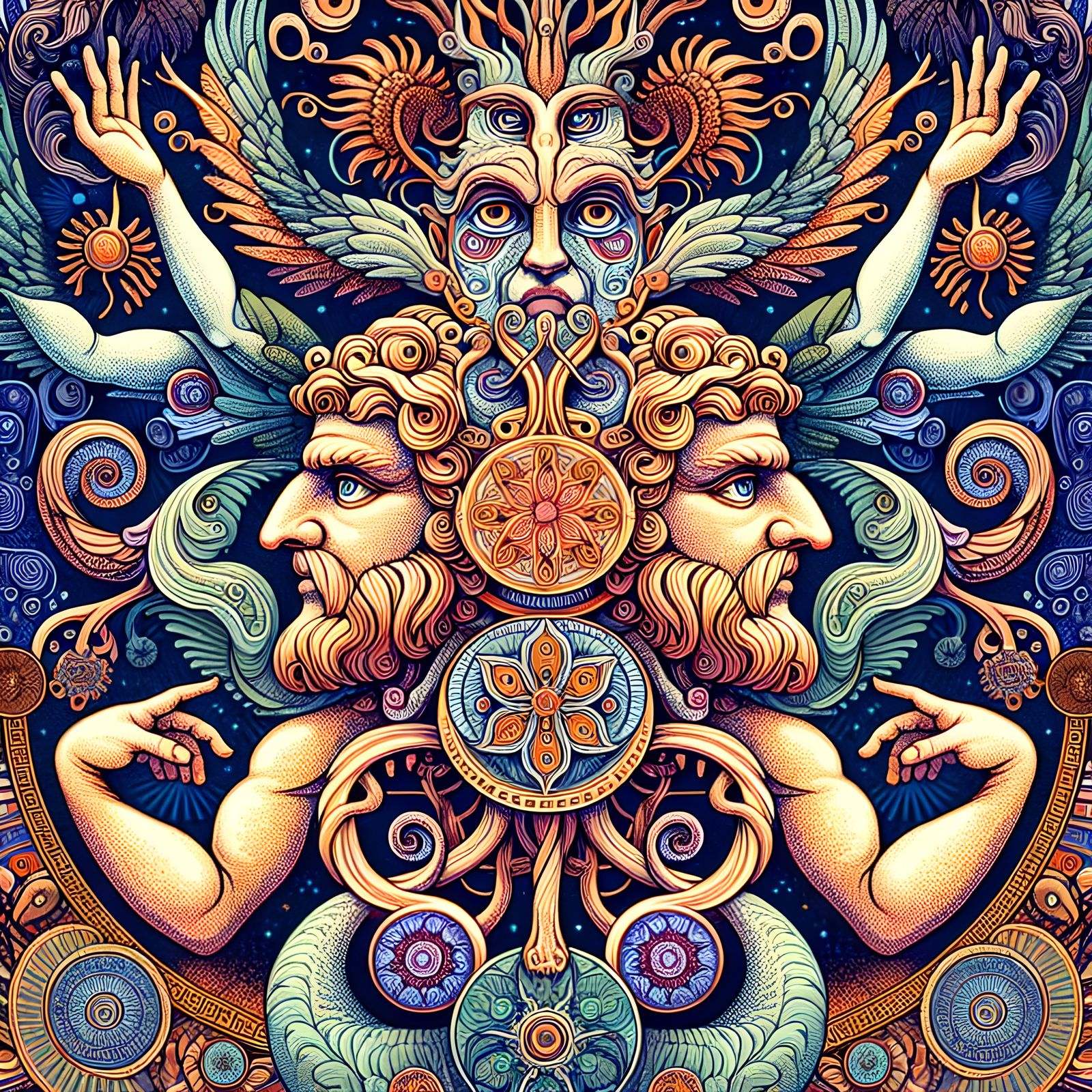 A Mythical Human Creature With Four Arms, Four Legs, And Two...