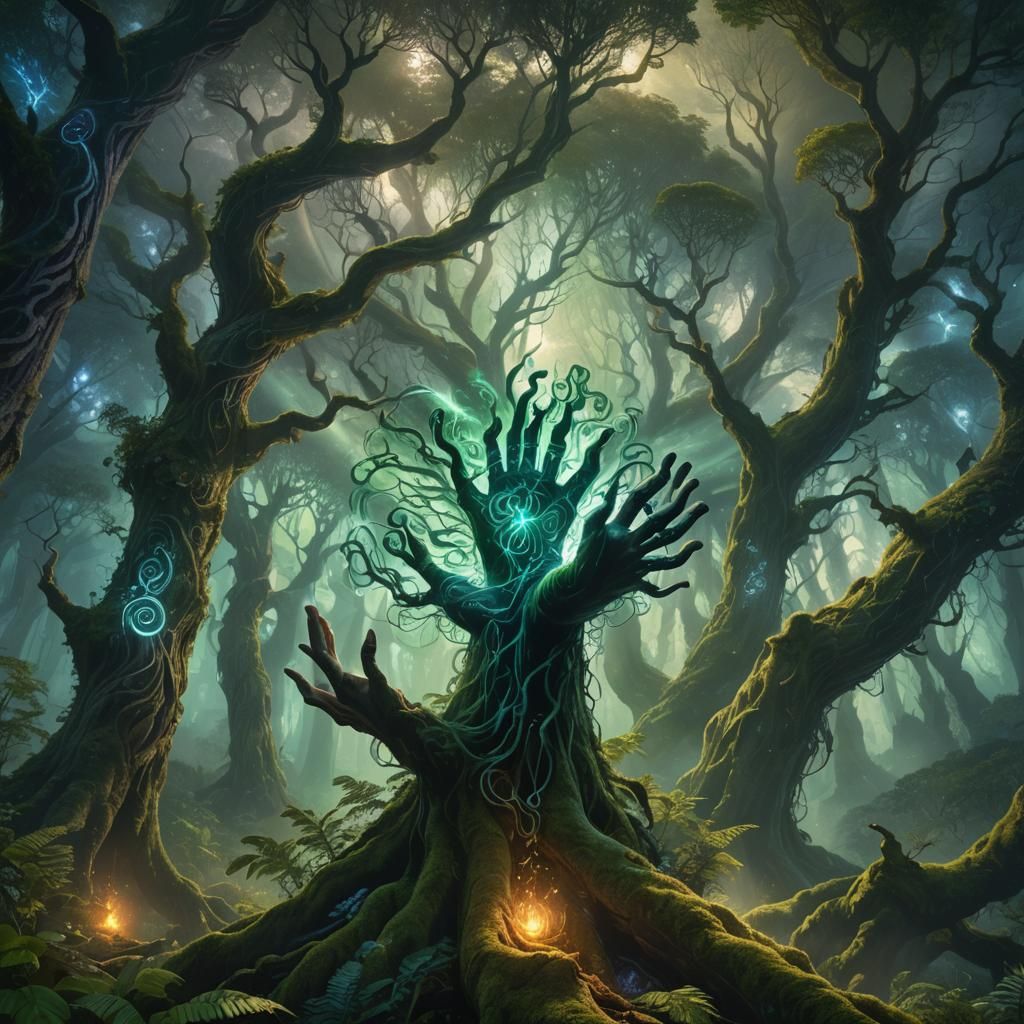 Mystical Being Summons Magic in Lush Forest