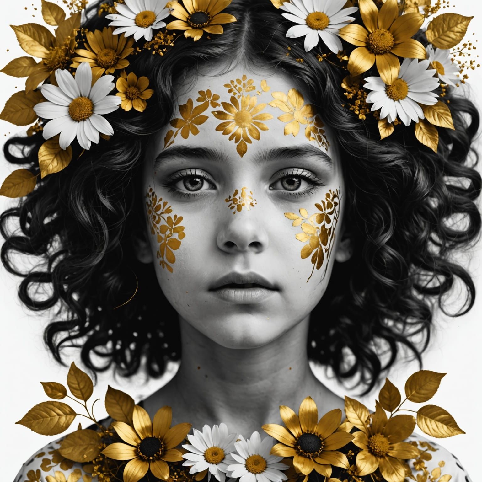 Child's Face Adorned with Vibrant Floral Patterns