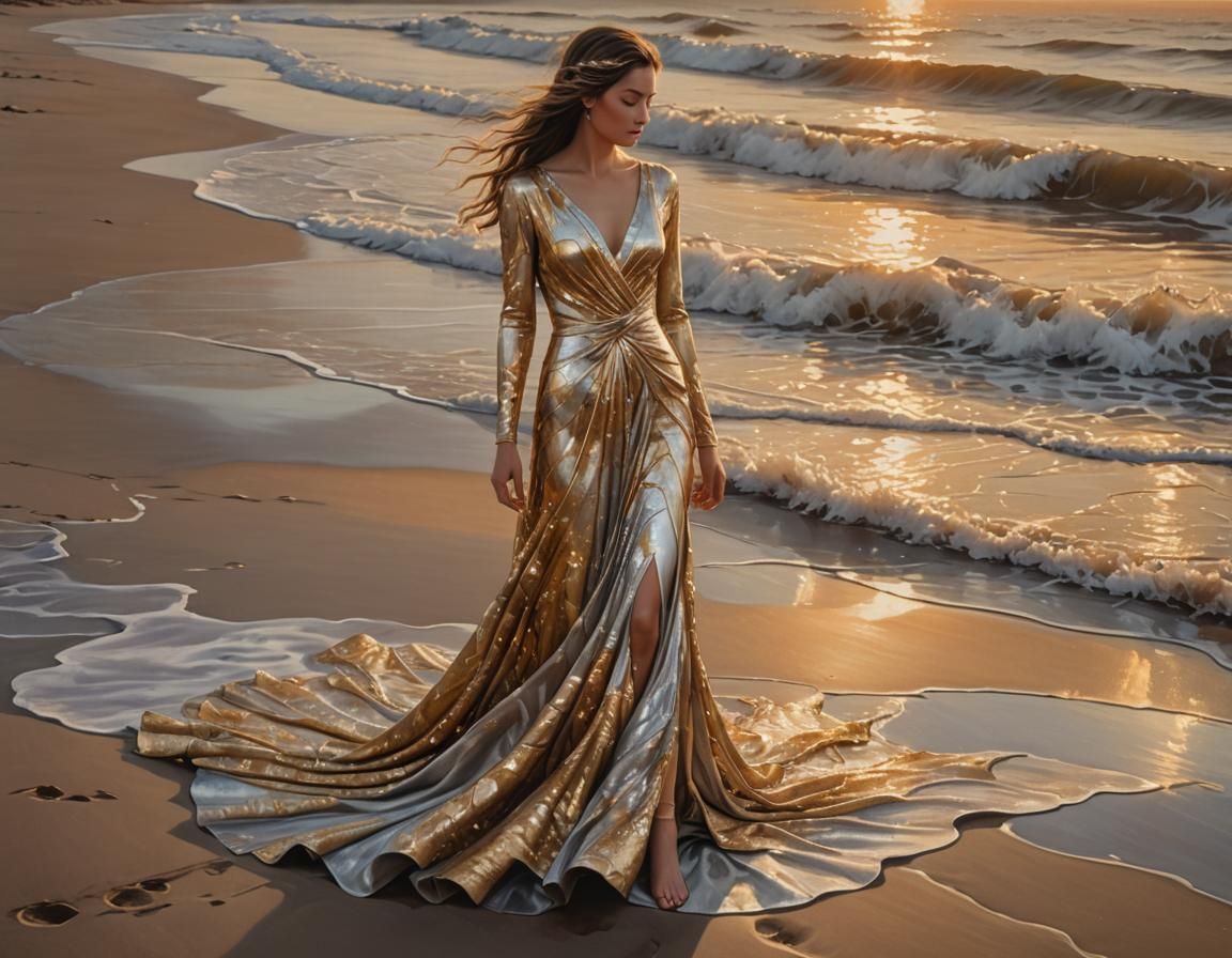 Golden Seashore: A Luxurious Fauvist Oil Painting