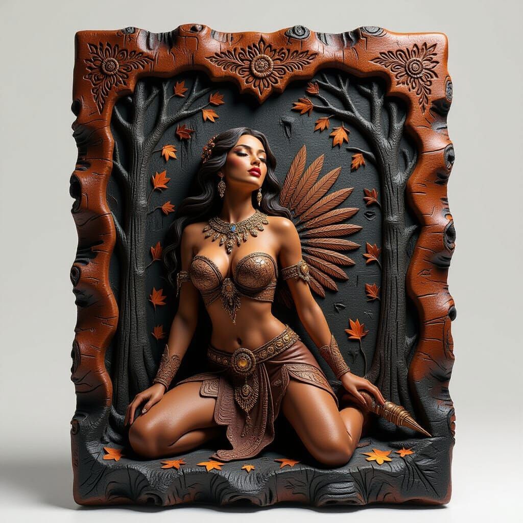 A high-relief sculpture carved into a single rectangular sla...