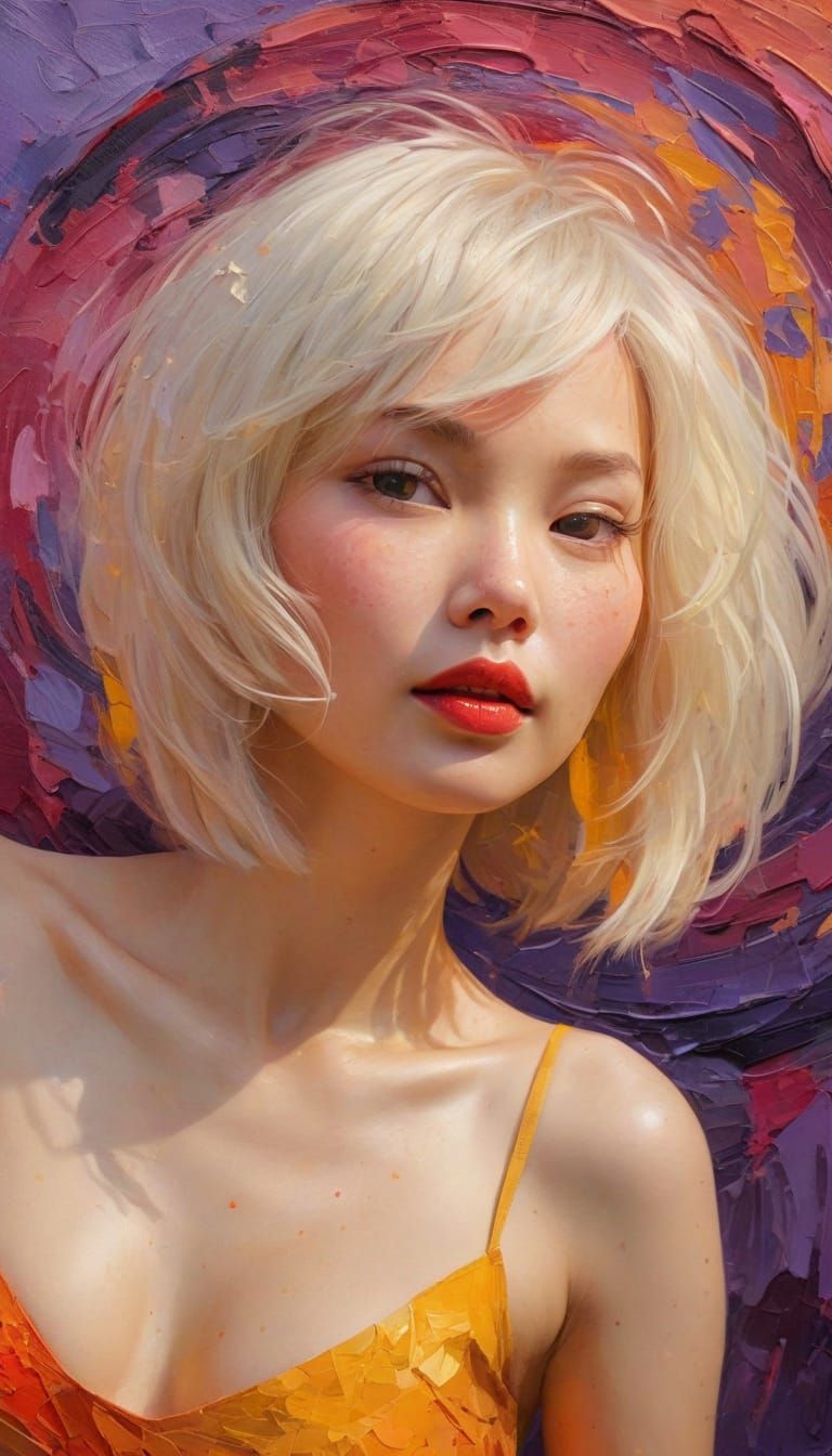 Impressionist Painting of Asian Woman with Blonde Hair
