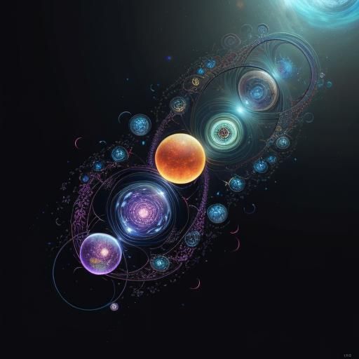 Orbs floating through space abstract vector fractal, wave fu...