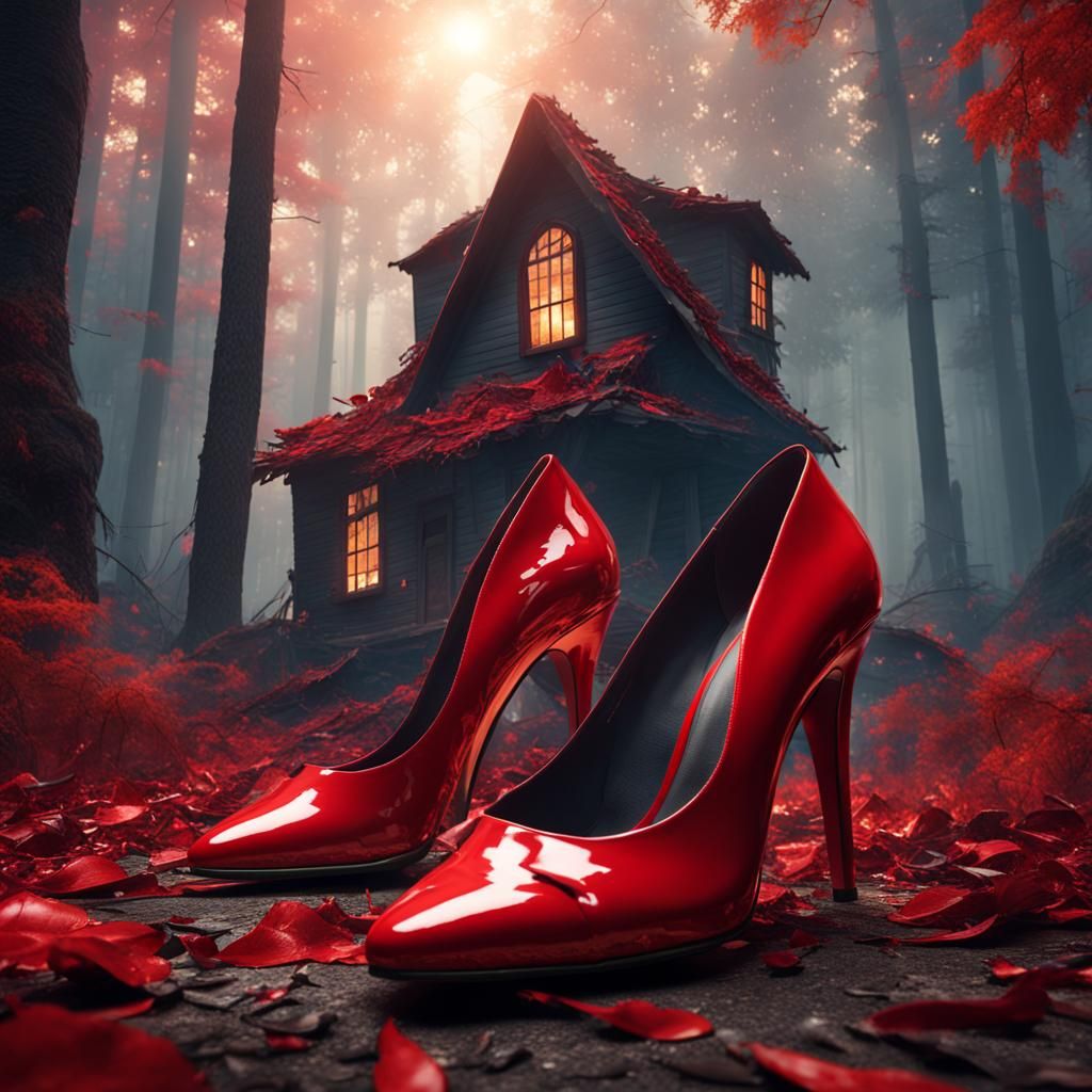 Red High Heels in Burning Forest: Fantasy Concept Art