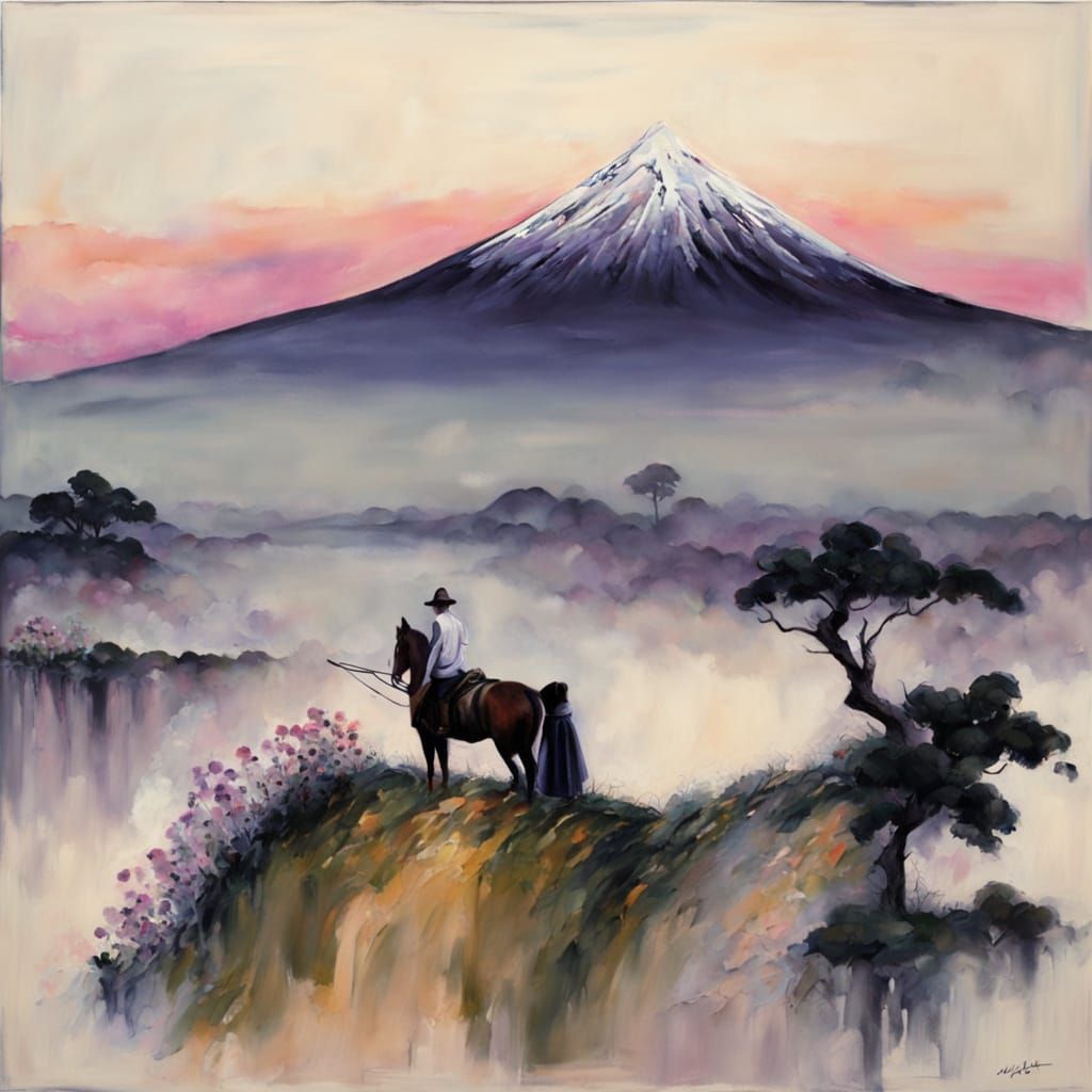 Samurai in Moonlit Garden, Neo-Impressionist Oil Painting