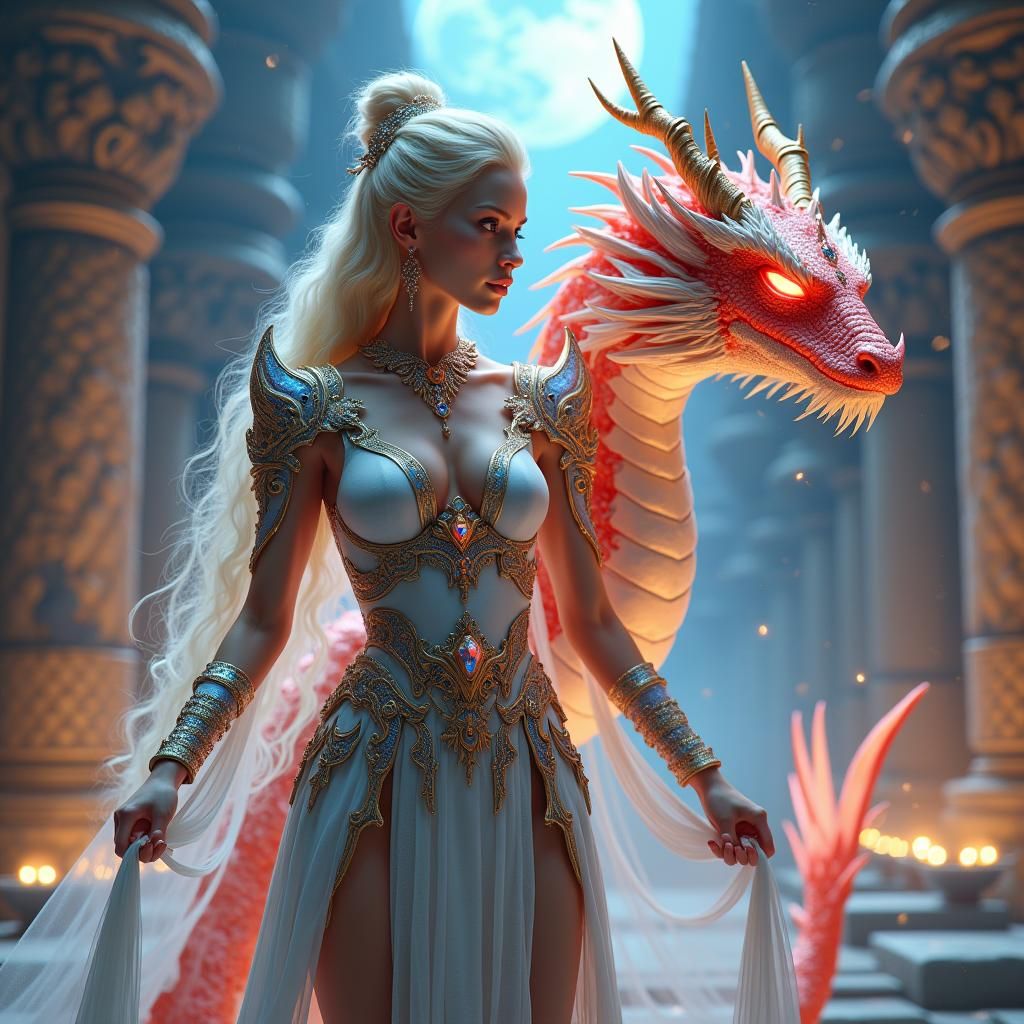 Dragon Goddess with Moon Dragon: Fantasy Concept Art