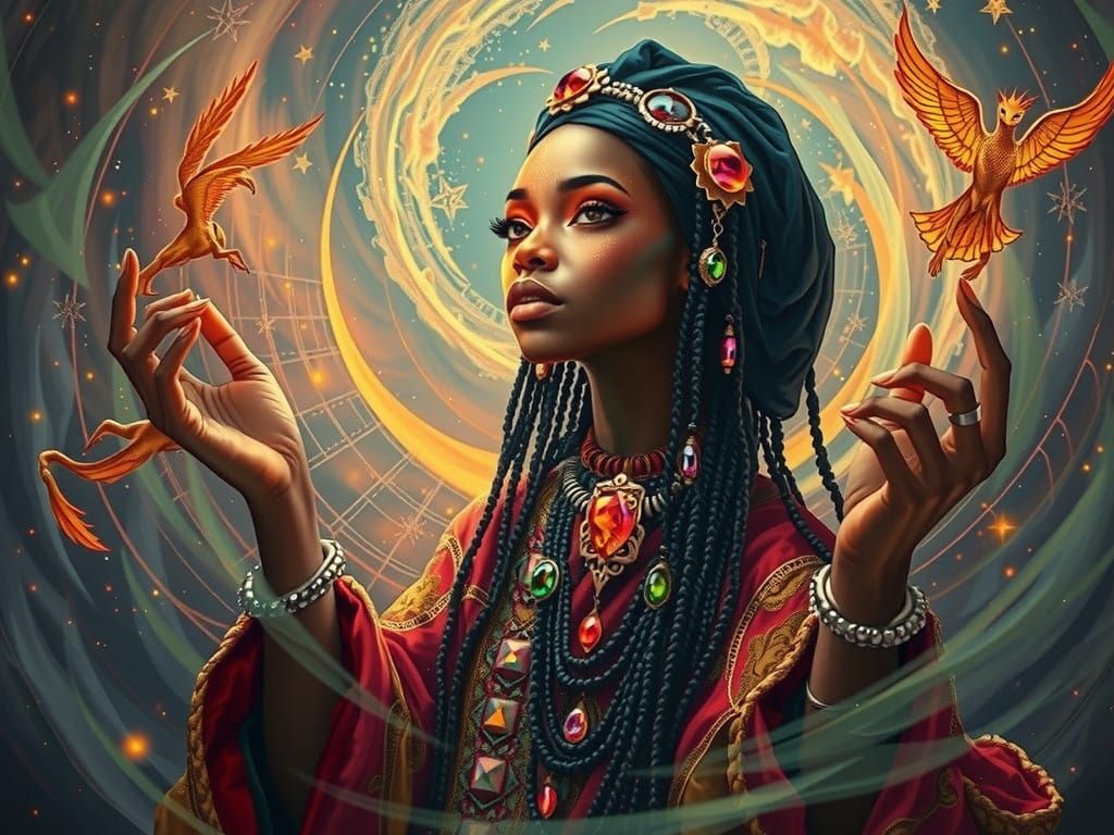 Sudanese Sorceress in a Dreamlike, Surrealist Realm