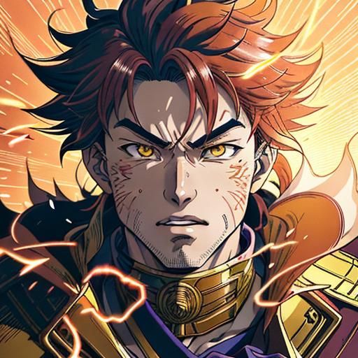 Manga-style illustration of a boy proudly holding a badge on...