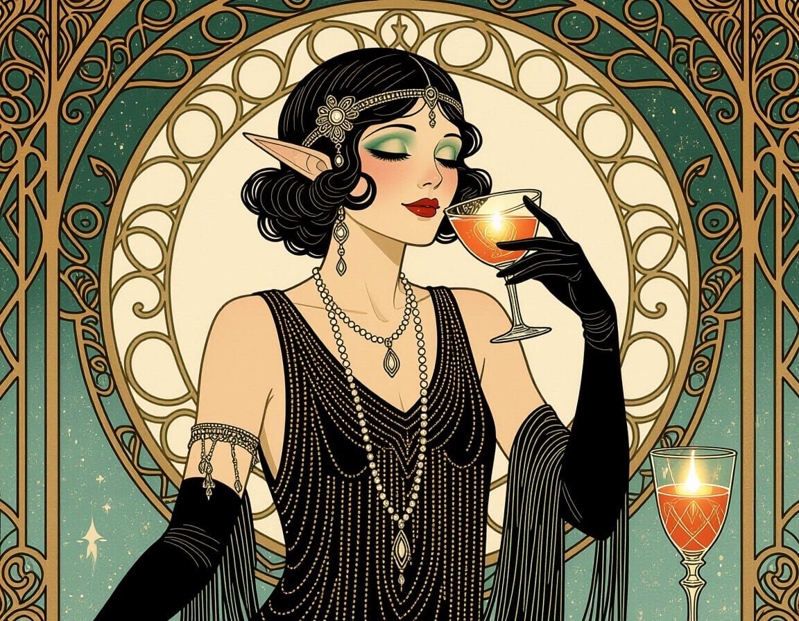 Elf in Art Deco Style Flapper Dress
