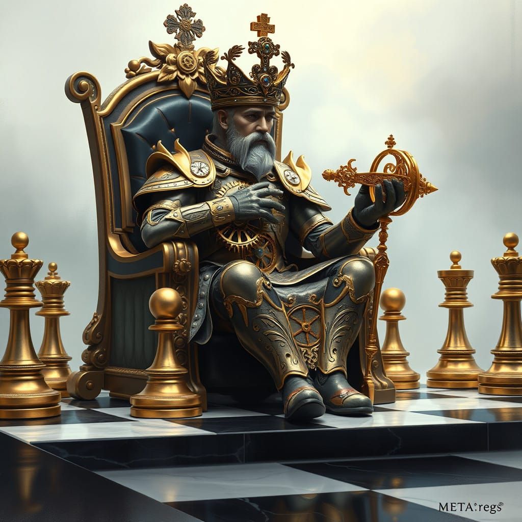 Steampunk Chess King on Ornate Throne in Victorian-Inspired ...