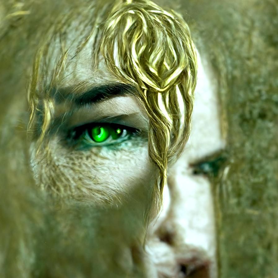 Portrait of a Woman with Golden Hair and Green Eyes