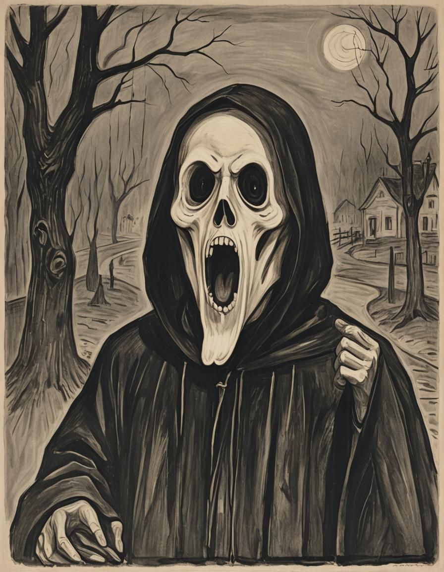 Eerie Scream Mask Illustration in the Style of Munch