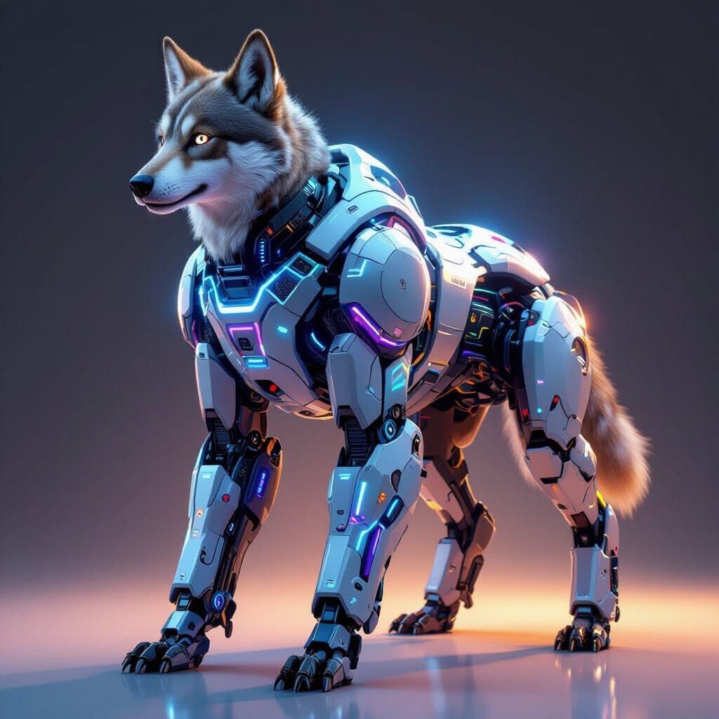 Diverse Beings in Futuristic Neon Mech Suits