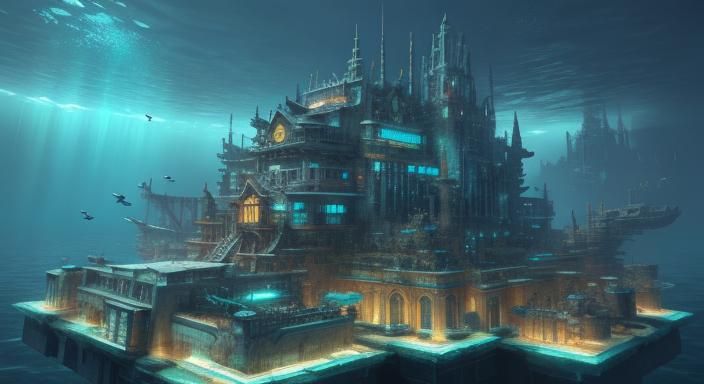 Detailed 3D Anime Art of Underwater City