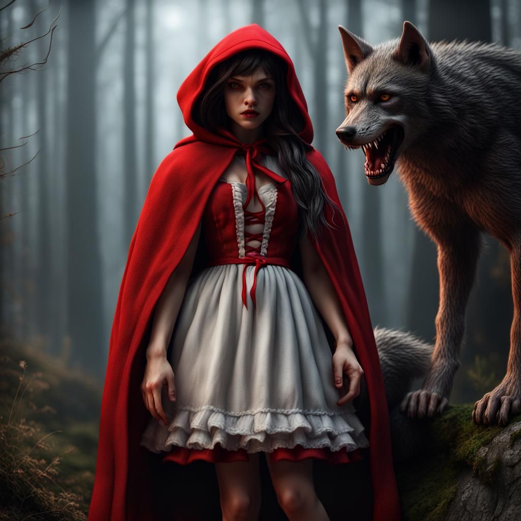 Hyperrealistic Werewolf Little Red Riding Hood