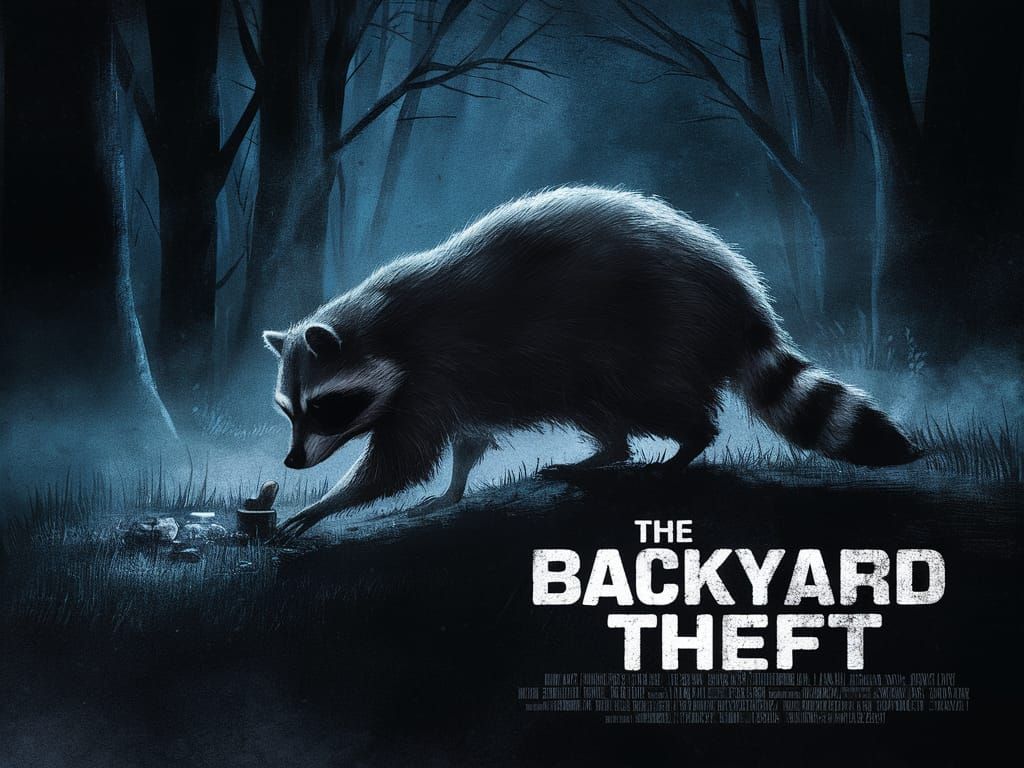 Eerie Movie Poster: Raccoon's Backyard Theft