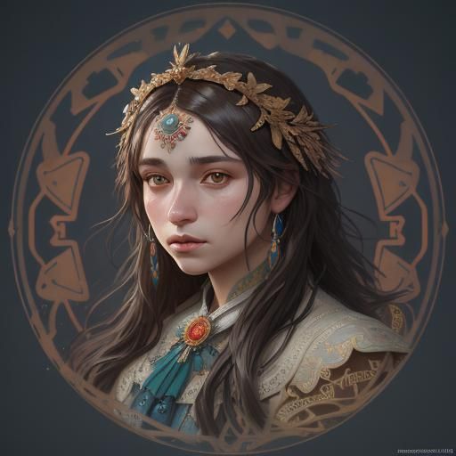 Woman with Gold Diadem, Hyperdetailed Portrait