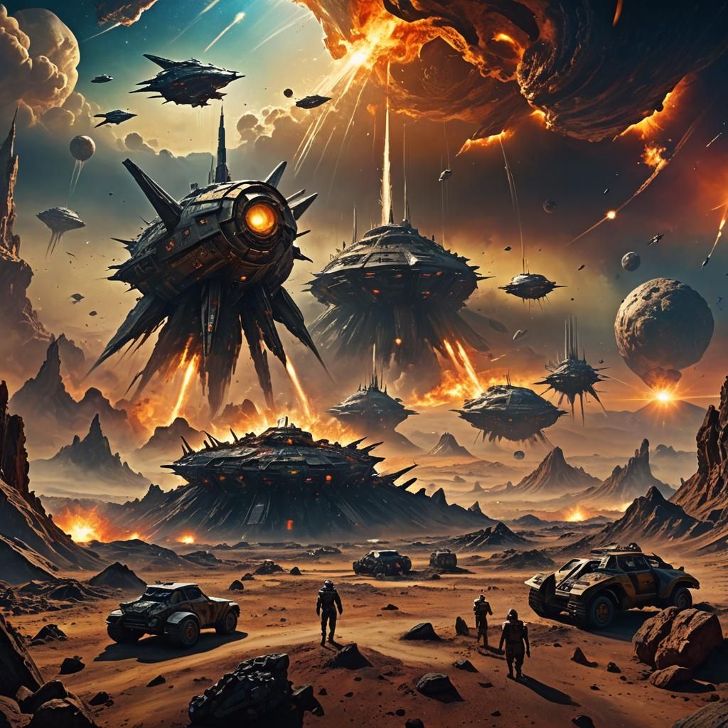 Alien Space Battle on Distant Planet in Sci-Fi Style
