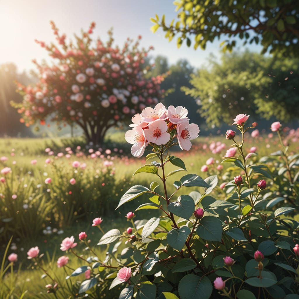 Ethereal Watercolor Bloom in a Sunny Meadow