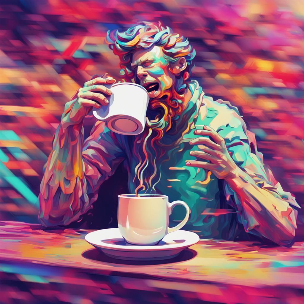 Anxiety-Ridden Stress God in Glitch Art Style