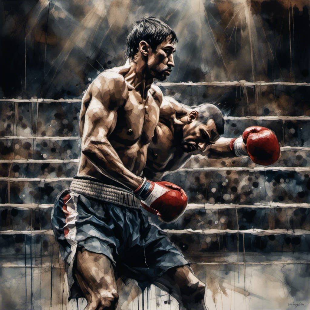 <lora:Dark:1.0> A boxer suffering defeat in the boxing ring ...