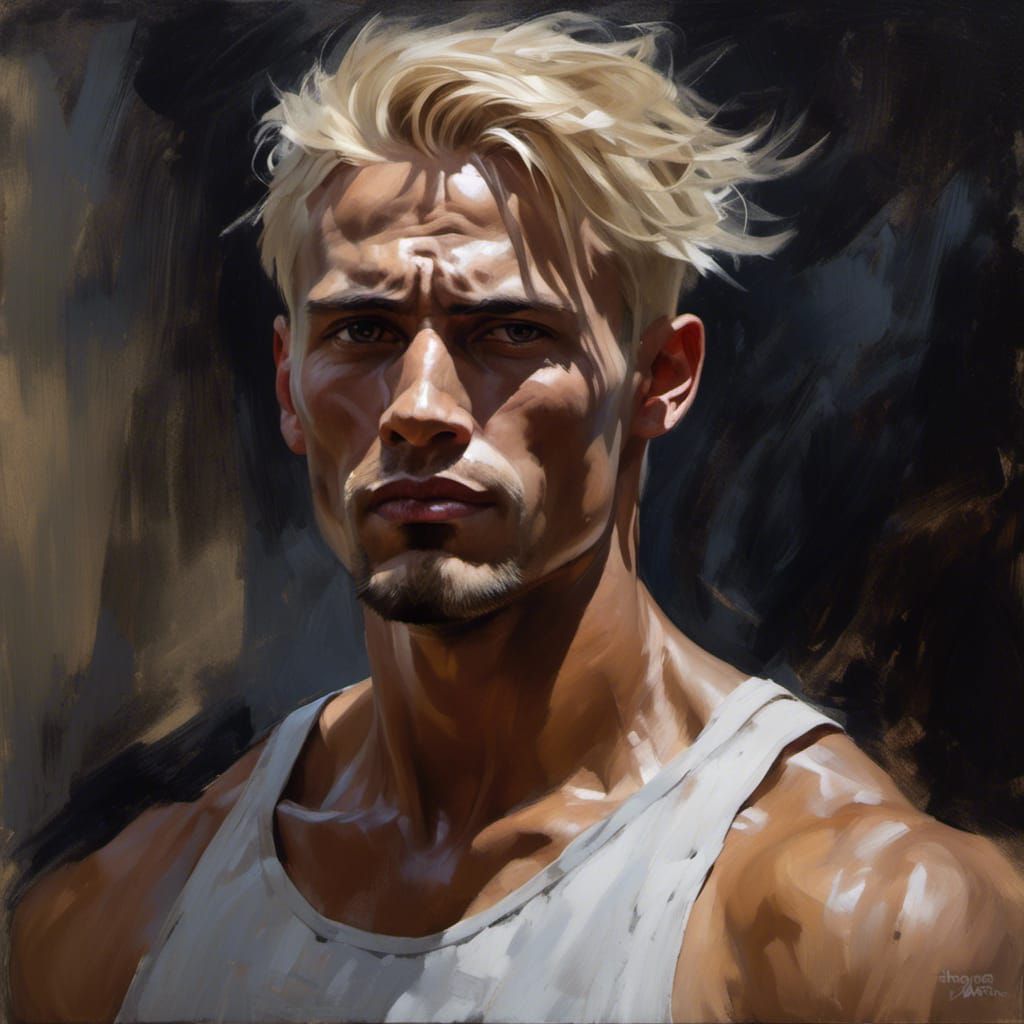 Dramatic Painting of Blonde Hispanic Man