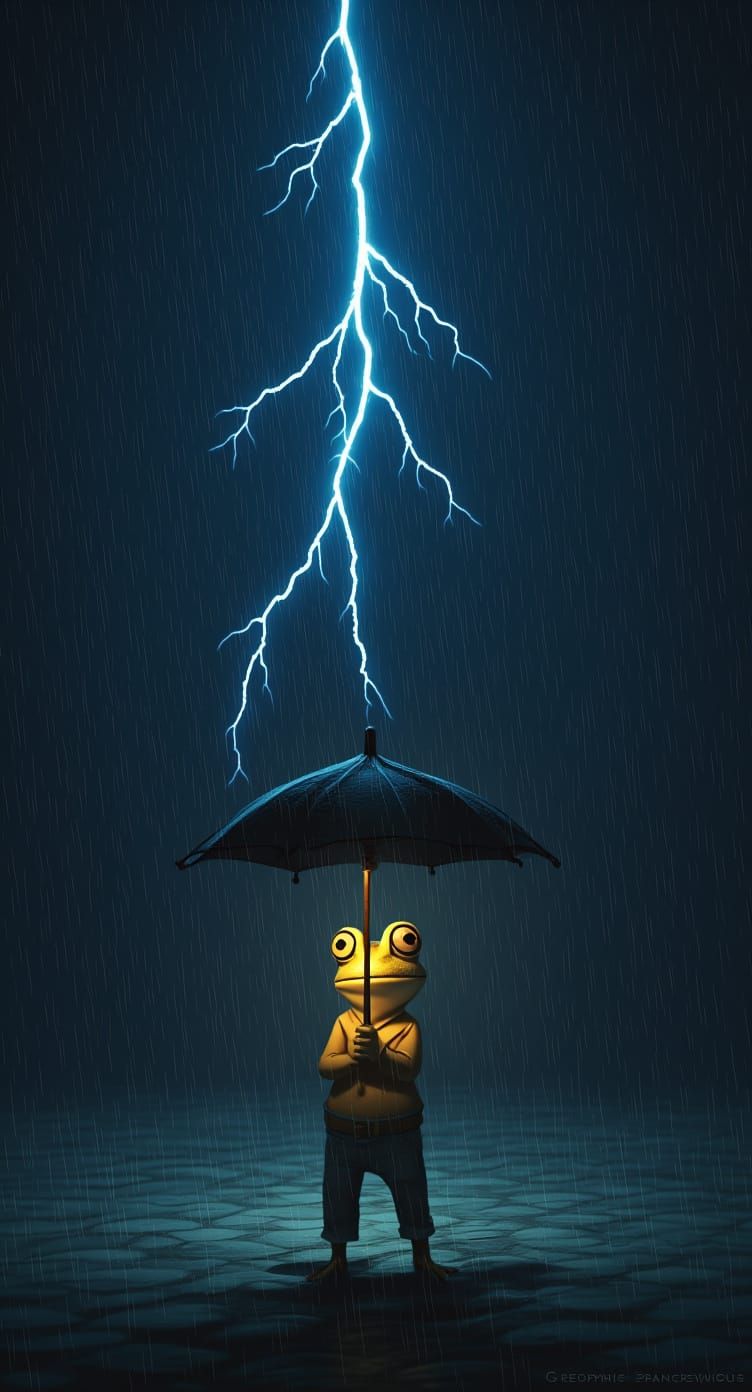 Anthropomorphic Frog in Rainstorm, Artstation Style