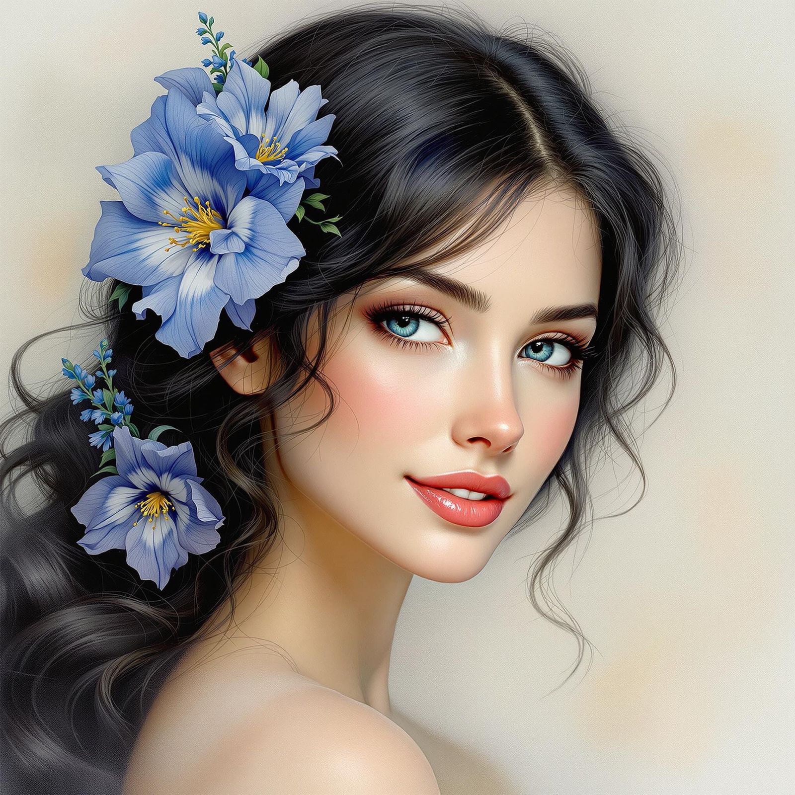 A Dreamy Lady with Whimsical Floral Hair