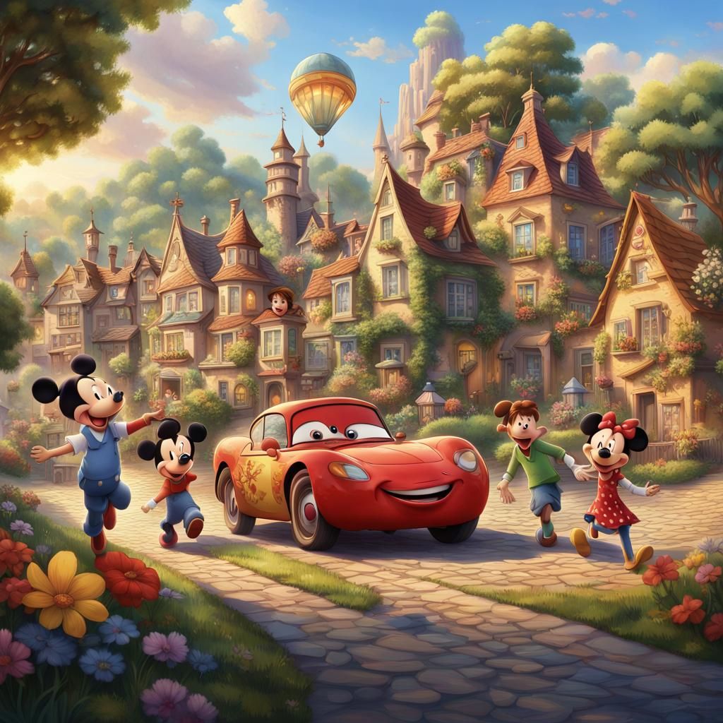 Hyper-Realistic Disney Family Portrait in Cartoon Style