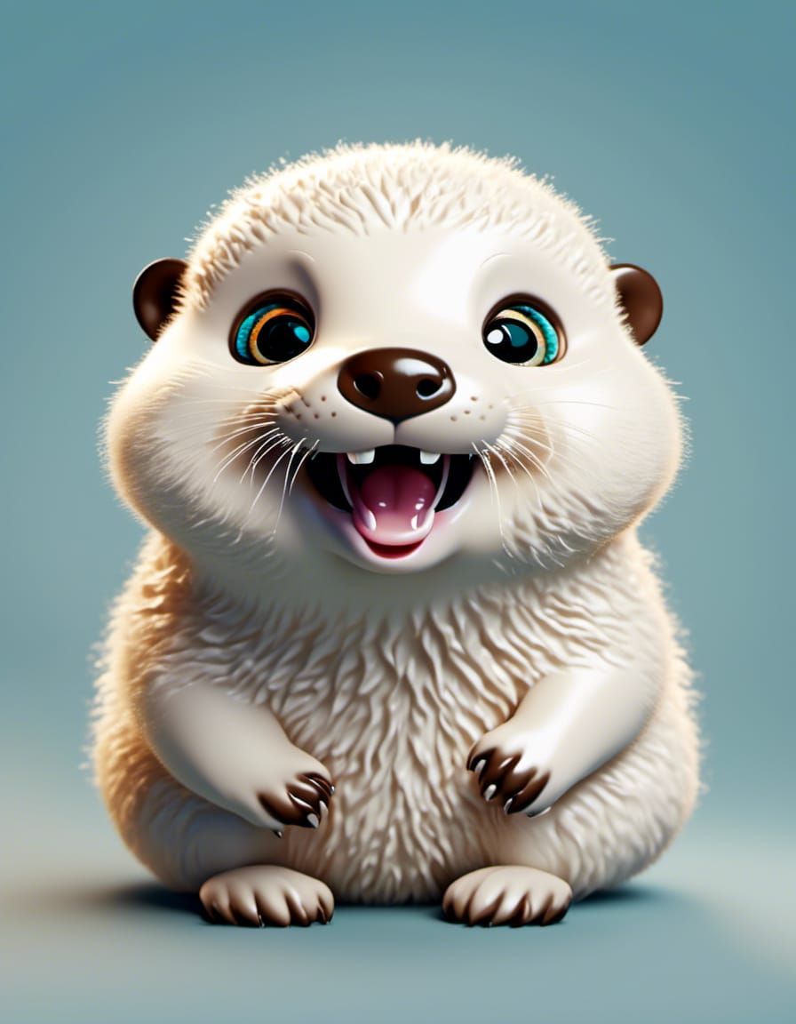 Excited Otter Pup Portrait in Animated Style