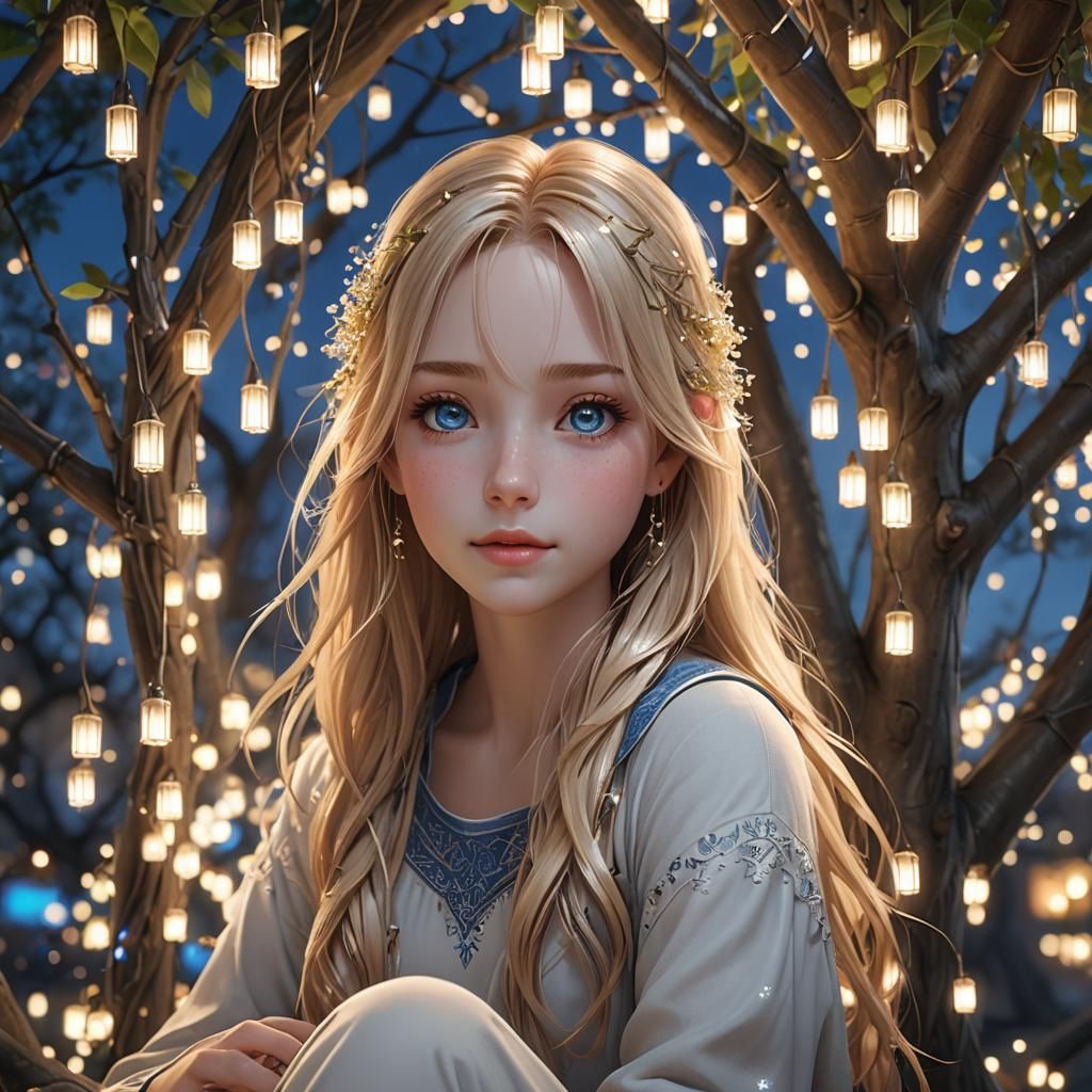 Girl Under Fairy Lights: Anime Art Style