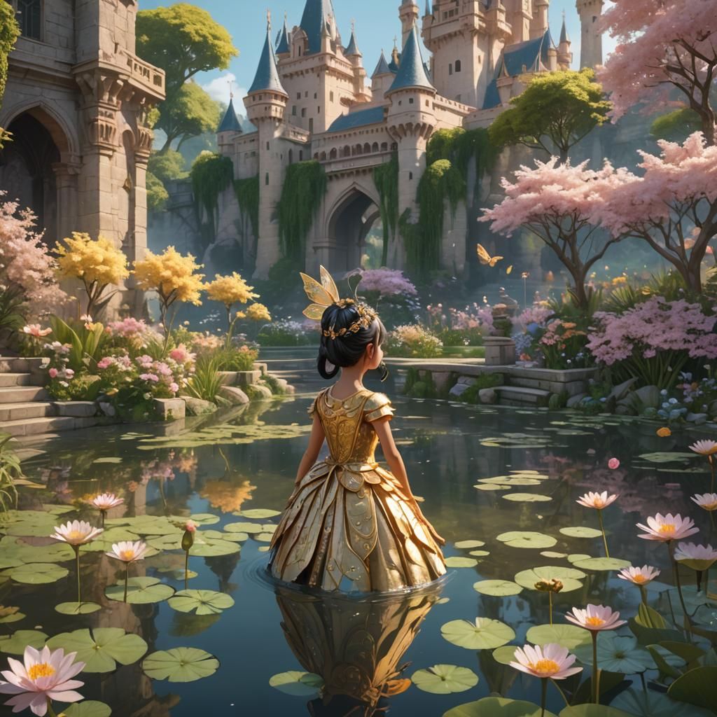 Golden Fairy in Garden, 3D Anime Art