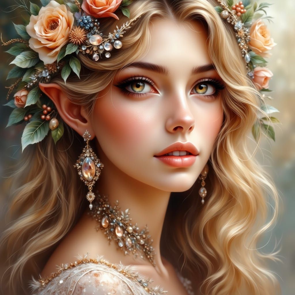 Hyper-Realistic Elf Portrait in Ethereal Winter Wonderland