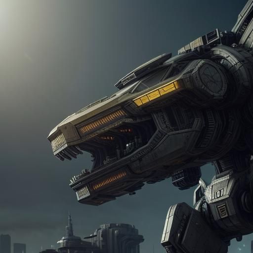 Futuristic Sci-Fi Mech Ground Level Shot