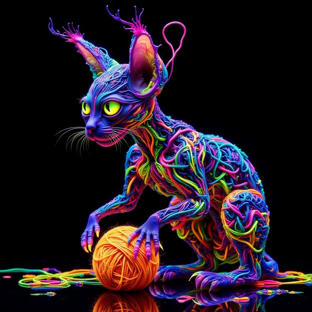 Bioluminescent Wire Alien Cat Batting Yarn, Hyperrealism Art