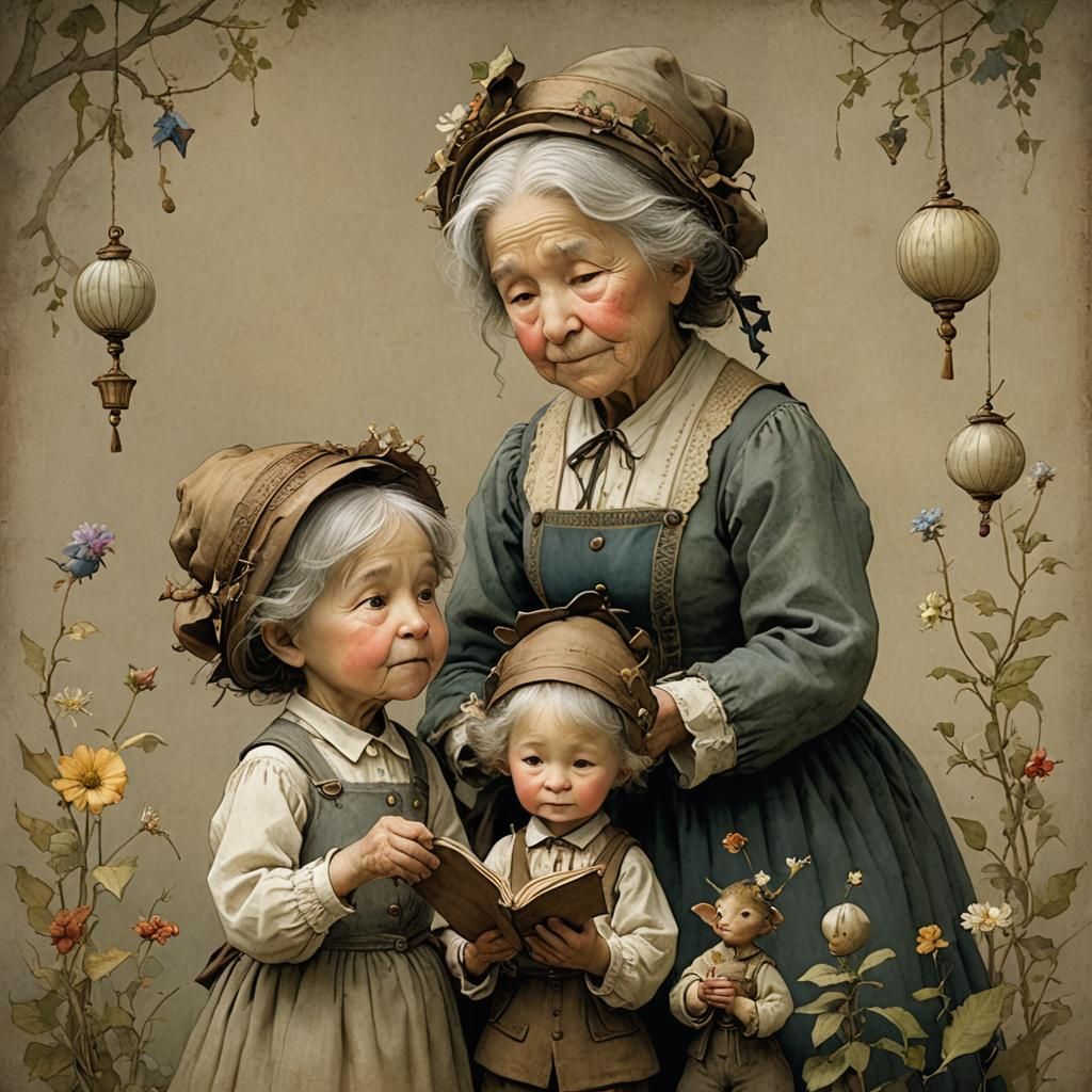 Siblings' Birthday Song for Grandma: Whimsical Illustration