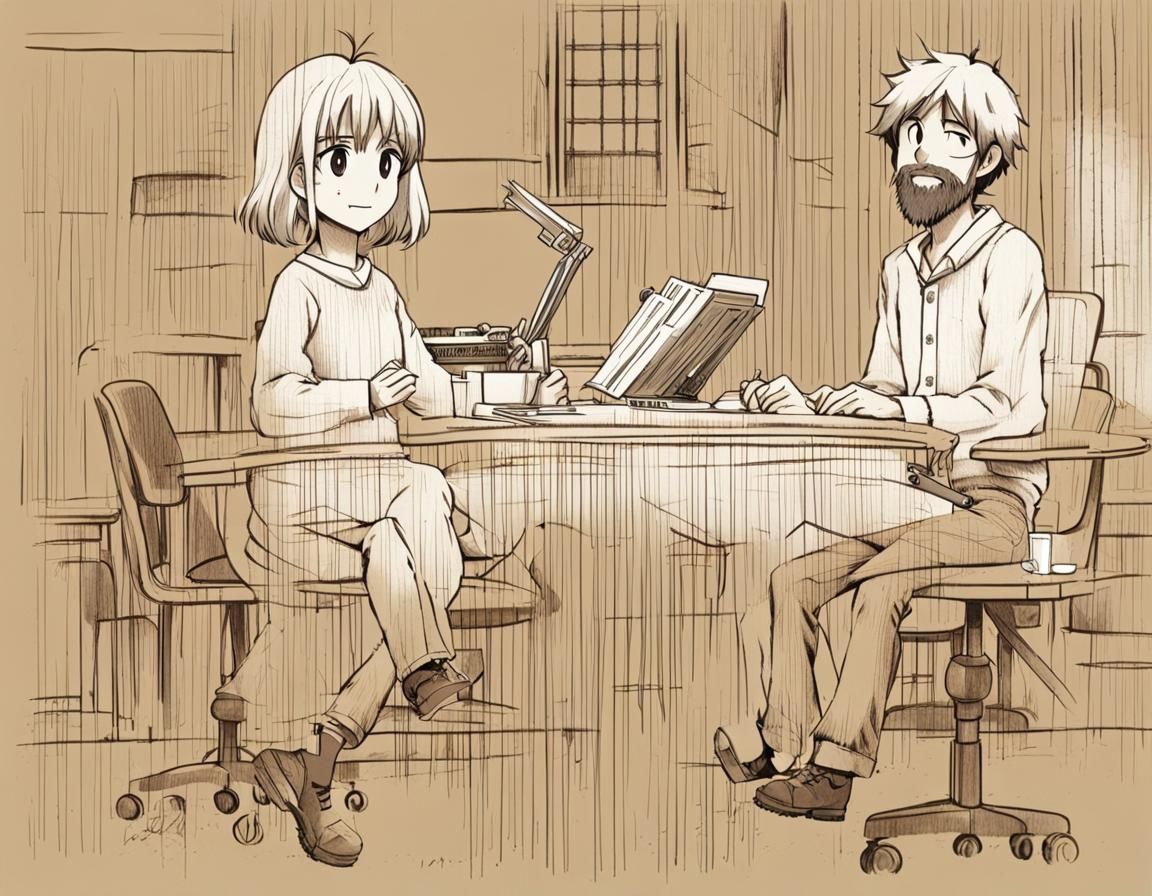 Makoto Shinkai-Inspired Studio Ghibli Woman Sits at Desk wit...