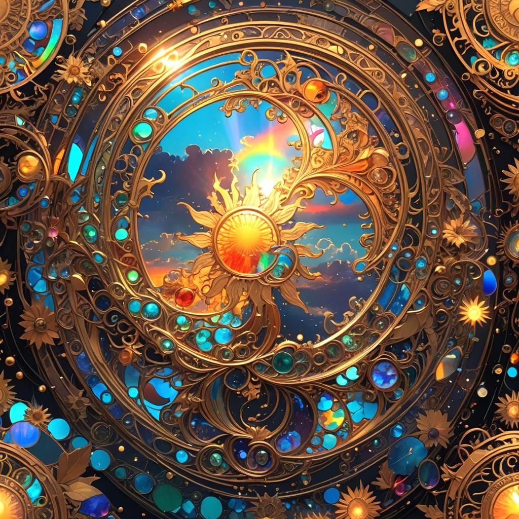 Iridescent Sun Spell in Art Nouveau Style