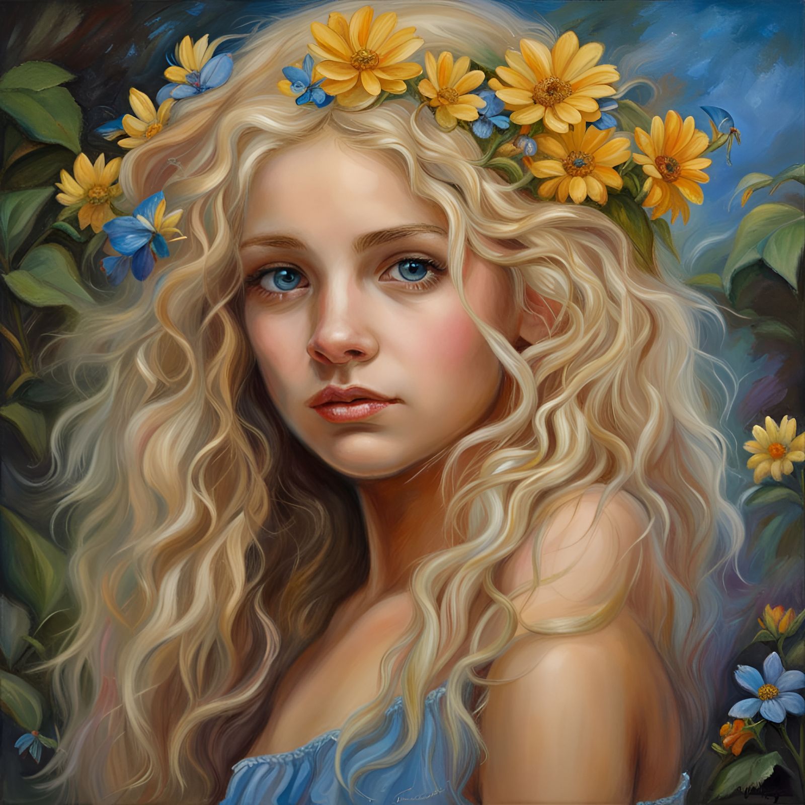 Beautiful Fairy with Flowers, Oil Painting by Gurney