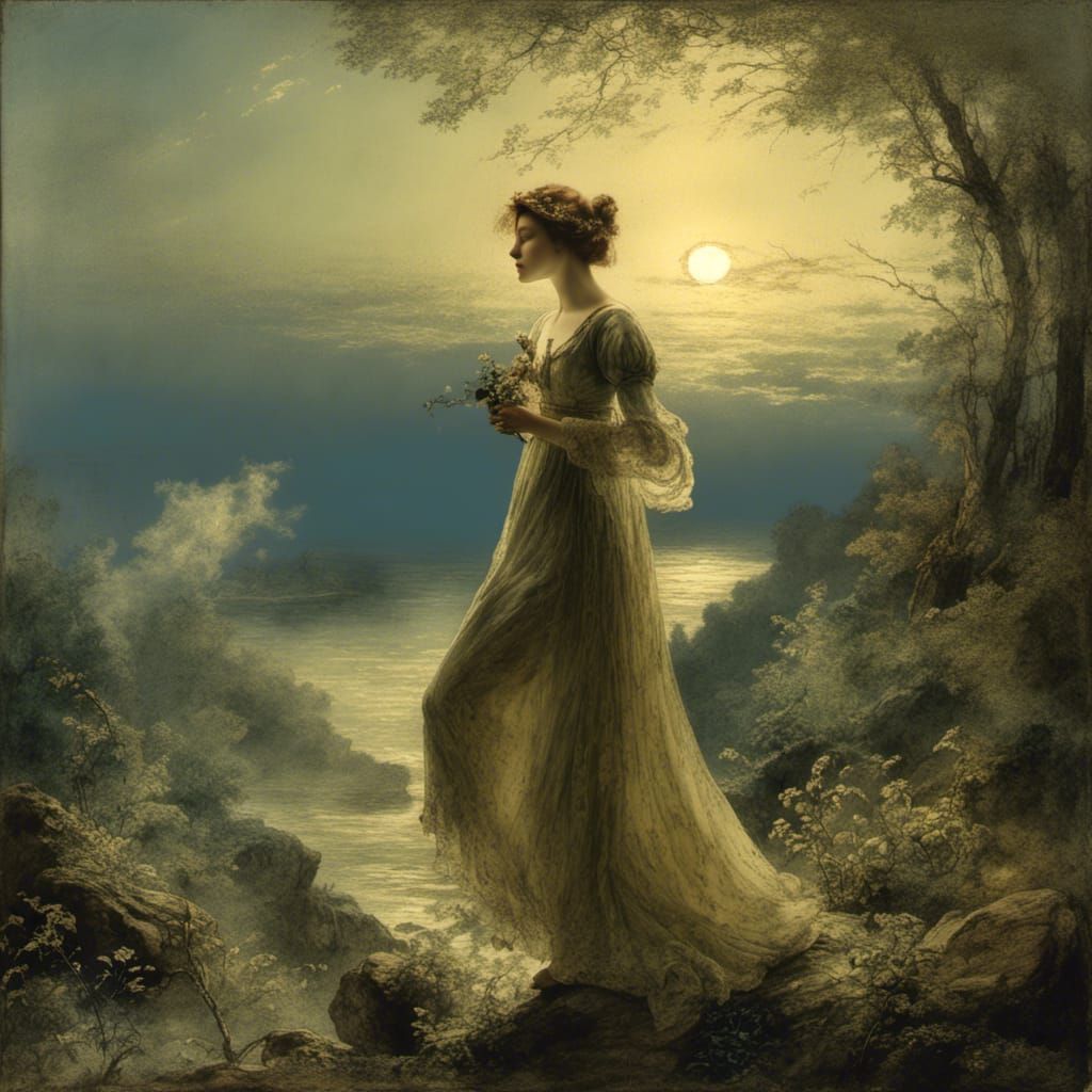 Golden Hour Landscape with Woman in Regency Dress